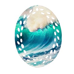 Tsunami Waves Ocean Sea Nautical Nature Water Art Ai Generated Ornament (oval Filigree) by Jancukart