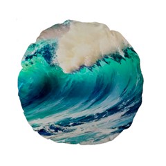 Tsunami Waves Ocean Sea Nautical Nature Water Art Ai Generated Standard 15  Premium Round Cushions