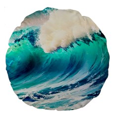 Tsunami Waves Ocean Sea Nautical Nature Water Art Ai Generated Large 18  Premium Round Cushions by Jancukart