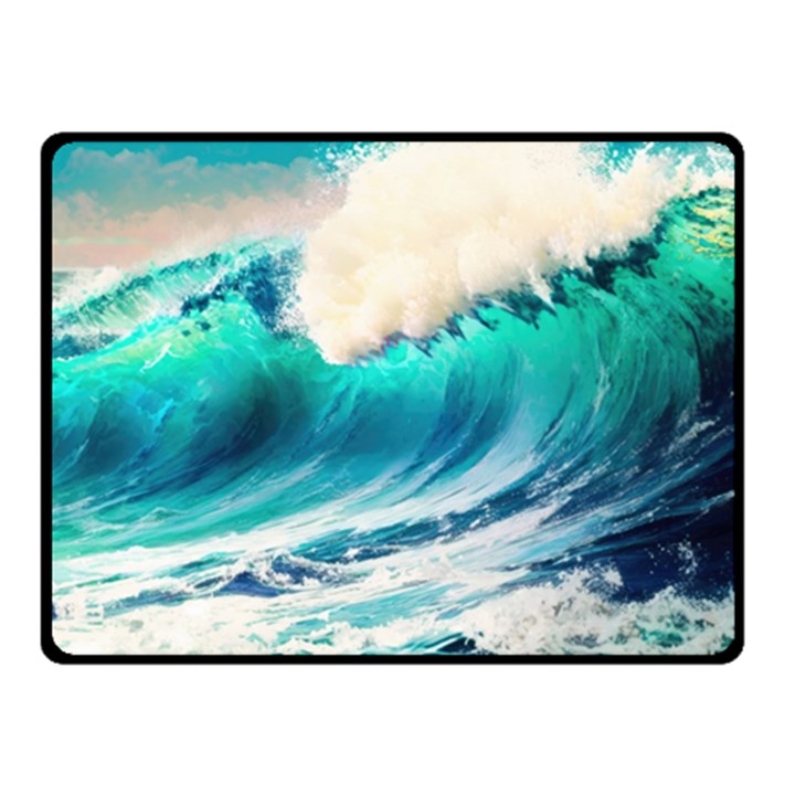 Tsunami Waves Ocean Sea Nautical Nature Water Art Ai Generated Two Sides Fleece Blanket (Small)