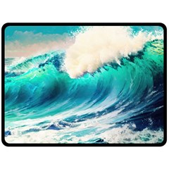 Tsunami Waves Ocean Sea Nautical Nature Water Art Ai Generated Two Sides Fleece Blanket (large) by Jancukart