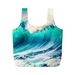 Tsunami Waves Ocean Sea Nautical Nature Water Art Ai Generated Full Print Recycle Bag (m) by Jancukart