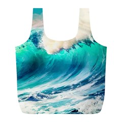 Tsunami Waves Ocean Sea Nautical Nature Water Art Ai Generated Full Print Recycle Bag (l)