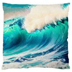 Tsunami Waves Ocean Sea Nautical Nature Water Art Ai Generated Standard Premium Plush Fleece Cushion Case (one Side) by Jancukart