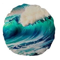 Tsunami Waves Ocean Sea Nautical Nature Water Art Ai Generated Large 18  Premium Flano Round Cushions by Jancukart