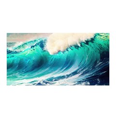 Tsunami Waves Ocean Sea Nautical Nature Water Art Ai Generated Satin Wrap 35  X 70  by Jancukart