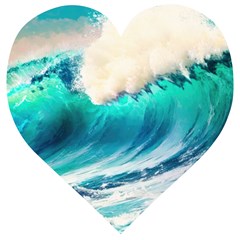 Tsunami Waves Ocean Sea Nautical Nature Water Art Ai Generated Wooden Puzzle Heart by Jancukart