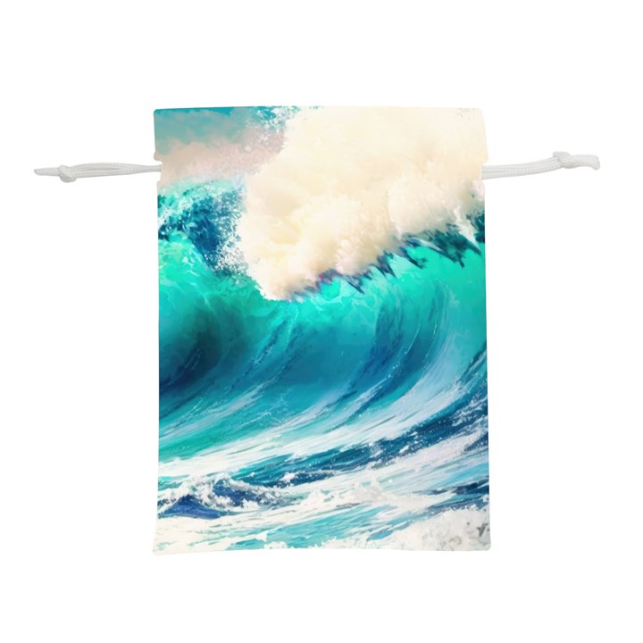 Tsunami Waves Ocean Sea Nautical Nature Water Art Ai Generated Lightweight Drawstring Pouch (S)