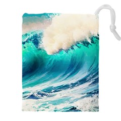 Tsunami Waves Ocean Sea Nautical Nature Water Art Ai Generated Drawstring Pouch (4xl) by Jancukart