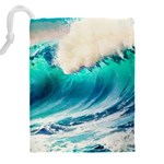 Tsunami Waves Ocean Sea Nautical Nature Water Art Ai Generated Drawstring Pouch (4XL) Back