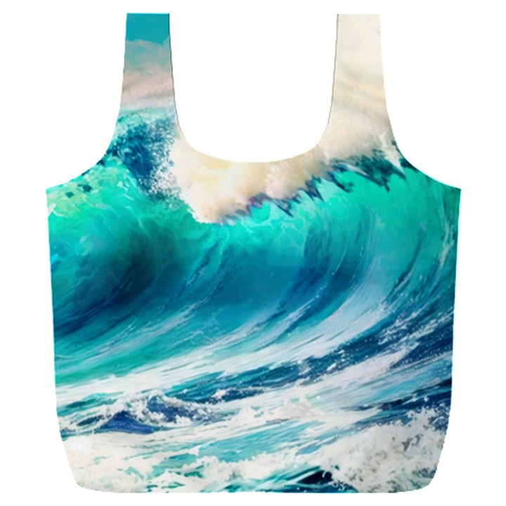 Tsunami Waves Ocean Sea Nautical Nature Water Art Ai Generated Full Print Recycle Bag (XXL)