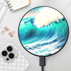 Tsunami Waves Ocean Sea Nautical Nature Water Art Ai Generated Wireless Fast Charger(black) by Jancukart