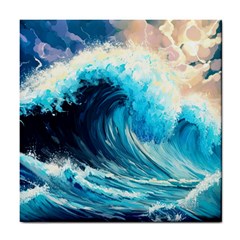 Tsunami Waves Ocean Sea Nautical Nature Water Arts Tile Coaster by Jancukart