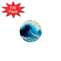 Tsunami Waves Ocean Sea Nautical Nature Water Arts 1  Mini Buttons (100 Pack)  by Jancukart