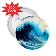 Tsunami Waves Ocean Sea Nautical Nature Water Arts 2 25  Buttons (100 Pack)  by Jancukart