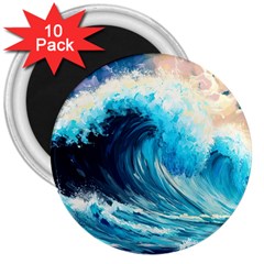 Tsunami Waves Ocean Sea Nautical Nature Water Arts 3  Magnets (10 Pack)  by Jancukart