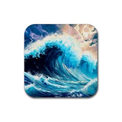 Tsunami Waves Ocean Sea Nautical Nature Water Arts Rubber Coaster (square) by Jancukart