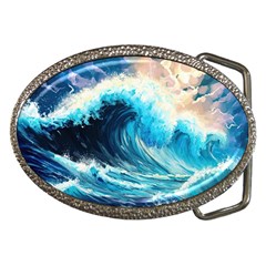 Tsunami Waves Ocean Sea Nautical Nature Water Arts Belt Buckles by Jancukart