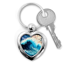 Tsunami Waves Ocean Sea Nautical Nature Water Arts Key Chain (heart) by Jancukart