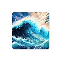 Tsunami Waves Ocean Sea Nautical Nature Water Arts Square Magnet by Jancukart