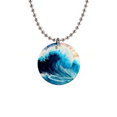 Tsunami Waves Ocean Sea Nautical Nature Water Arts 1  Button Necklace by Jancukart