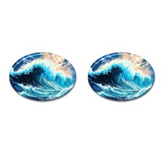 Tsunami Waves Ocean Sea Nautical Nature Water Arts Cufflinks (oval)