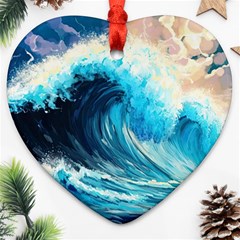 Tsunami Waves Ocean Sea Nautical Nature Water Arts Heart Ornament (two Sides) by Jancukart