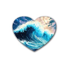 Tsunami Waves Ocean Sea Nautical Nature Water Arts Rubber Coaster (heart) by Jancukart