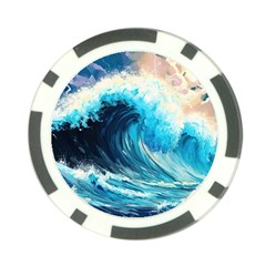 Tsunami Waves Ocean Sea Nautical Nature Water Arts Poker Chip Card Guard by Jancukart