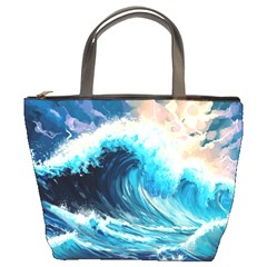 Tsunami Waves Ocean Sea Nautical Nature Water Arts Bucket Bag by Jancukart