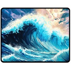 Tsunami Waves Ocean Sea Nautical Nature Water Arts Fleece Blanket (medium) by Jancukart