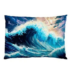 Tsunami Waves Ocean Sea Nautical Nature Water Arts Pillow Case (two Sides) by Jancukart