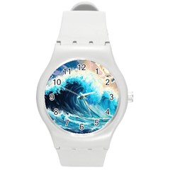 Tsunami Waves Ocean Sea Nautical Nature Water Arts Round Plastic Sport Watch (m) by Jancukart