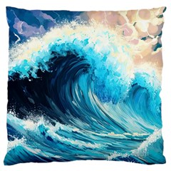 Tsunami Waves Ocean Sea Nautical Nature Water Arts Large Cushion Case (two Sides) by Jancukart