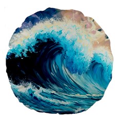 Tsunami Waves Ocean Sea Nautical Nature Water Arts Large 18  Premium Round Cushions