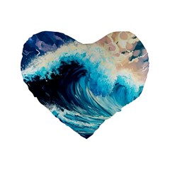 Tsunami Waves Ocean Sea Nautical Nature Water Arts Standard 16  Premium Heart Shape Cushions by Jancukart