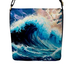 Tsunami Waves Ocean Sea Nautical Nature Water Arts Flap Closure Messenger Bag (l) by Jancukart