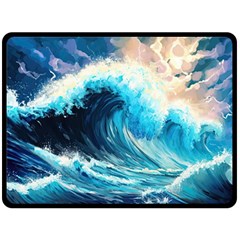 Tsunami Waves Ocean Sea Nautical Nature Water Arts Two Sides Fleece Blanket (large)