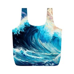 Tsunami Waves Ocean Sea Nautical Nature Water Arts Full Print Recycle Bag (m) by Jancukart