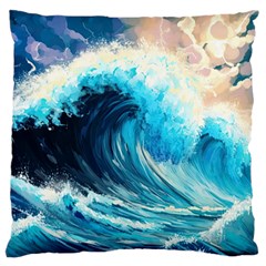 Tsunami Waves Ocean Sea Nautical Nature Water Arts Standard Premium Plush Fleece Cushion Case (one Side)