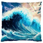 Tsunami Waves Ocean Sea Nautical Nature Water Arts Large Premium Plush Fleece Cushion Case (One Side) Front