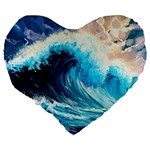 Tsunami Waves Ocean Sea Nautical Nature Water Arts Large 19  Premium Flano Heart Shape Cushions Back