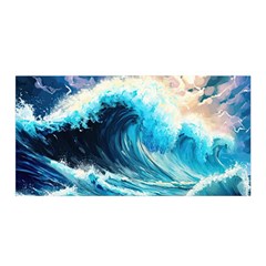 Tsunami Waves Ocean Sea Nautical Nature Water Arts Satin Wrap 35  X 70  by Jancukart