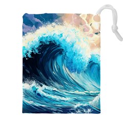 Tsunami Waves Ocean Sea Nautical Nature Water Arts Drawstring Pouch (4xl) by Jancukart