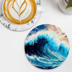 Tsunami Waves Ocean Sea Nautical Nature Water Arts Uv Print Round Tile Coaster by Jancukart