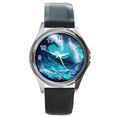 Tsunami Tidal Wave Ocean Waves Sea Nature Water Round Metal Watch by Jancukart