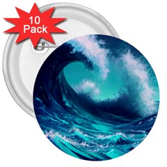 Tsunami Tidal Wave Ocean Waves Sea Nature Water 3  Buttons (10 Pack)  by Jancukart