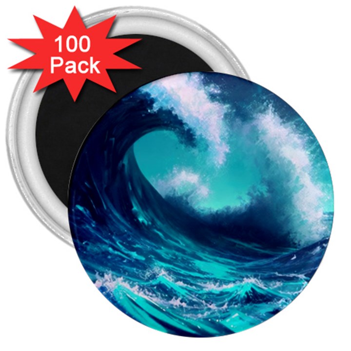 Tsunami Tidal Wave Ocean Waves Sea Nature Water 3  Magnets (100 pack)