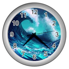 Tsunami Tidal Wave Ocean Waves Sea Nature Water Wall Clock (silver)