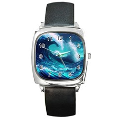 Tsunami Tidal Wave Ocean Waves Sea Nature Water Square Metal Watch by Jancukart